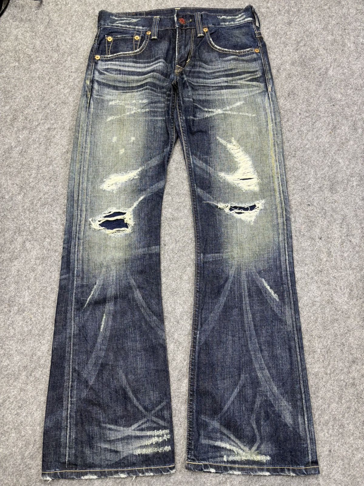 Edwin 💥Distressed Flare💥Edwin 503 Crazy Distressed Denim F916 Size US 31 - 17 Thumbnail