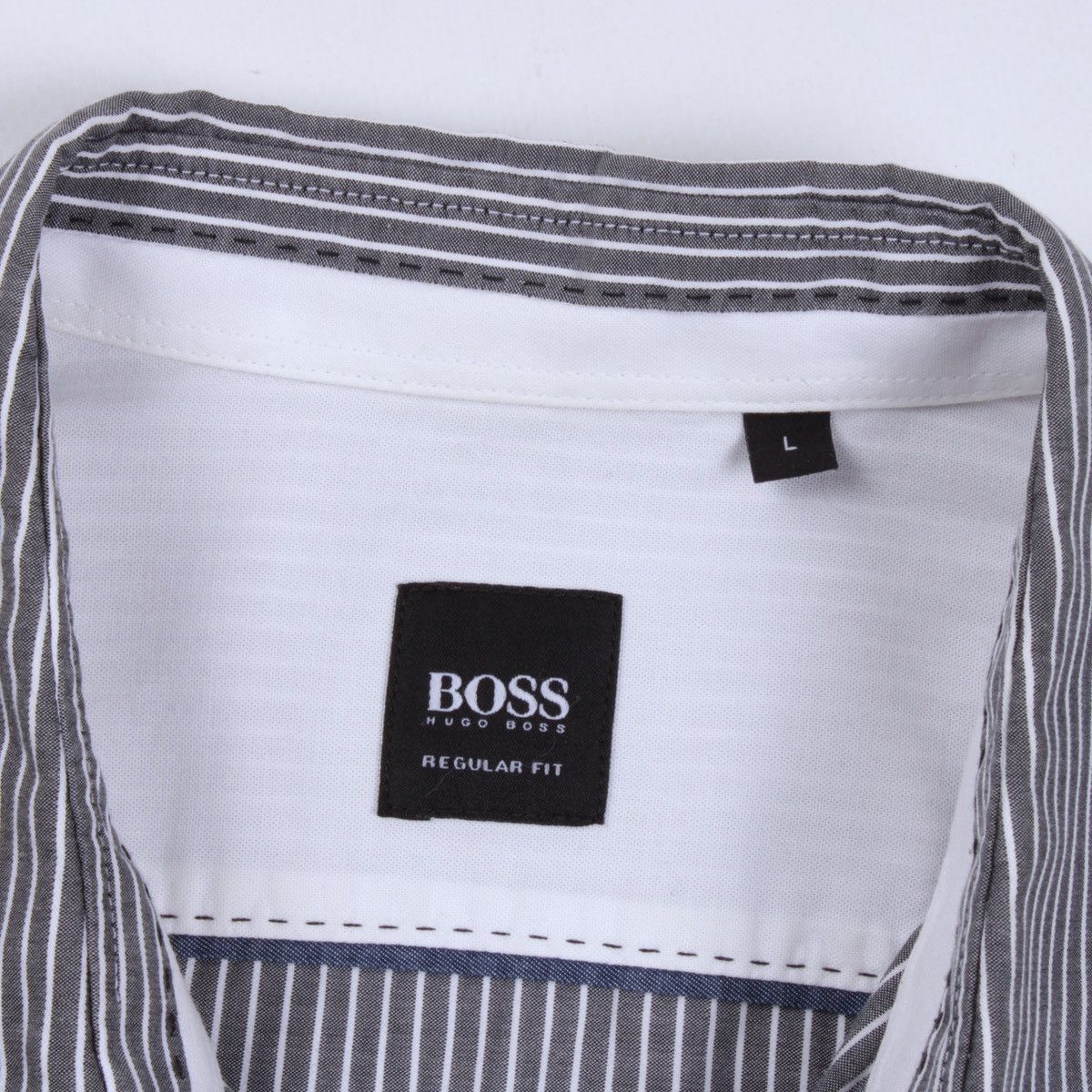 Designer × Hugo Boss HUGO BOSS Lorenzo Striped Gray White Shirt Dress Casual Size US L / EU 52-54 / 3 - 15 Thumbnail