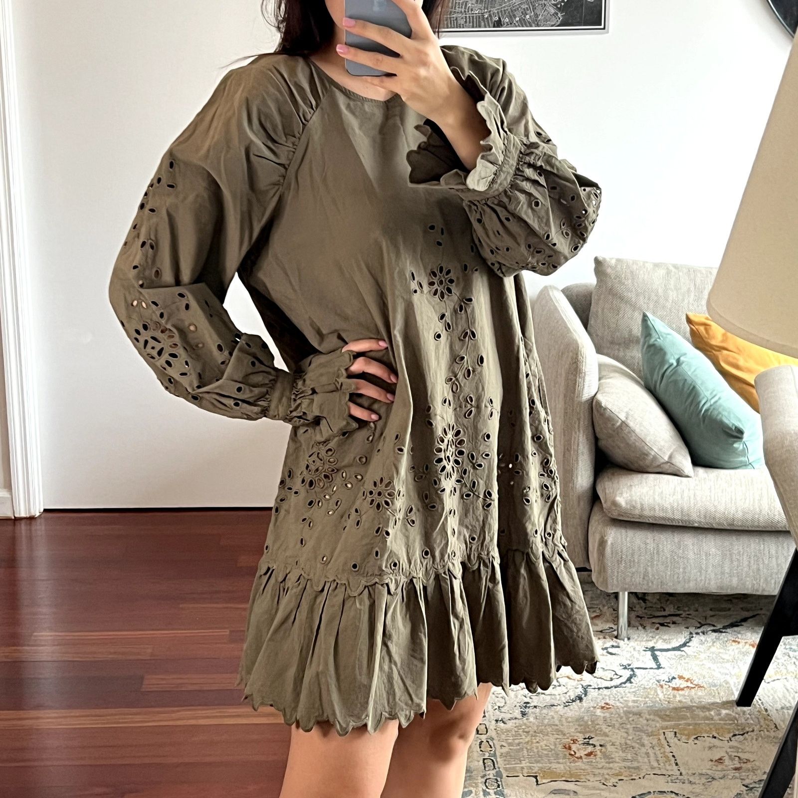 Sea New York Sea New York Crew Neck Fern Balloon Eyelet mini Dress Size L Size L / US 10 / IT 46 - 3 Thumbnail