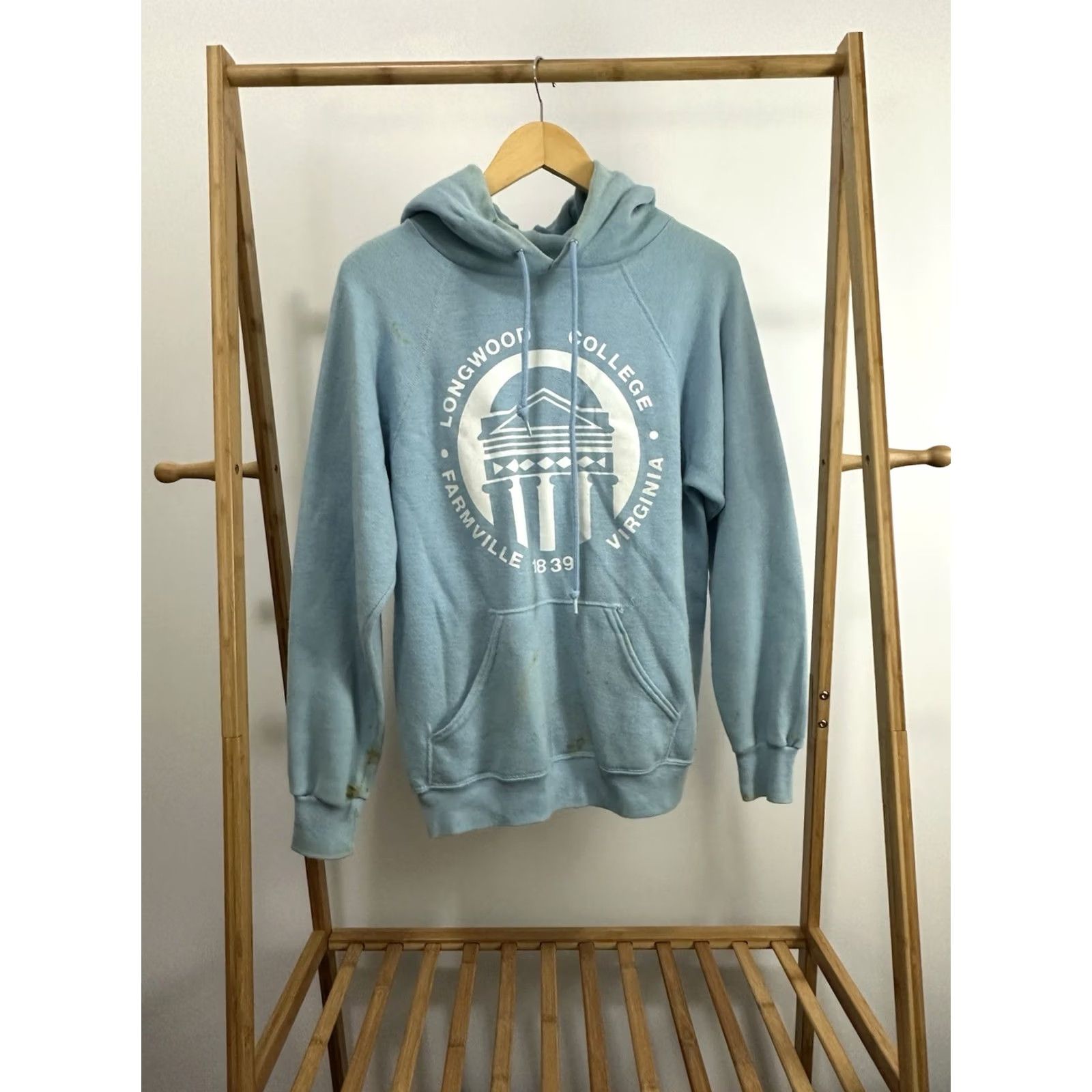 Vintage VTG 80s Longwood College VA Seminary Blue Hoodie Sweatshirt Size M Men Pullover Size US M / EU 48-50 / 2 - 2 Thumbnail