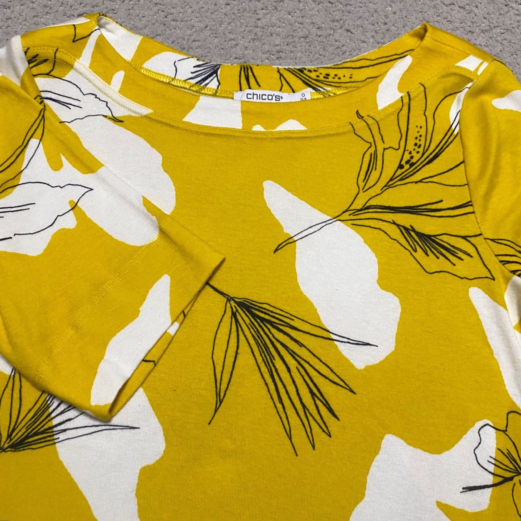 Vintage Chico's Womens Small Shirt Yellow Floral Boat Neck Short Sleeve Pima Cotton Top Size S / US 4 / IT 40 - 4 Thumbnail
