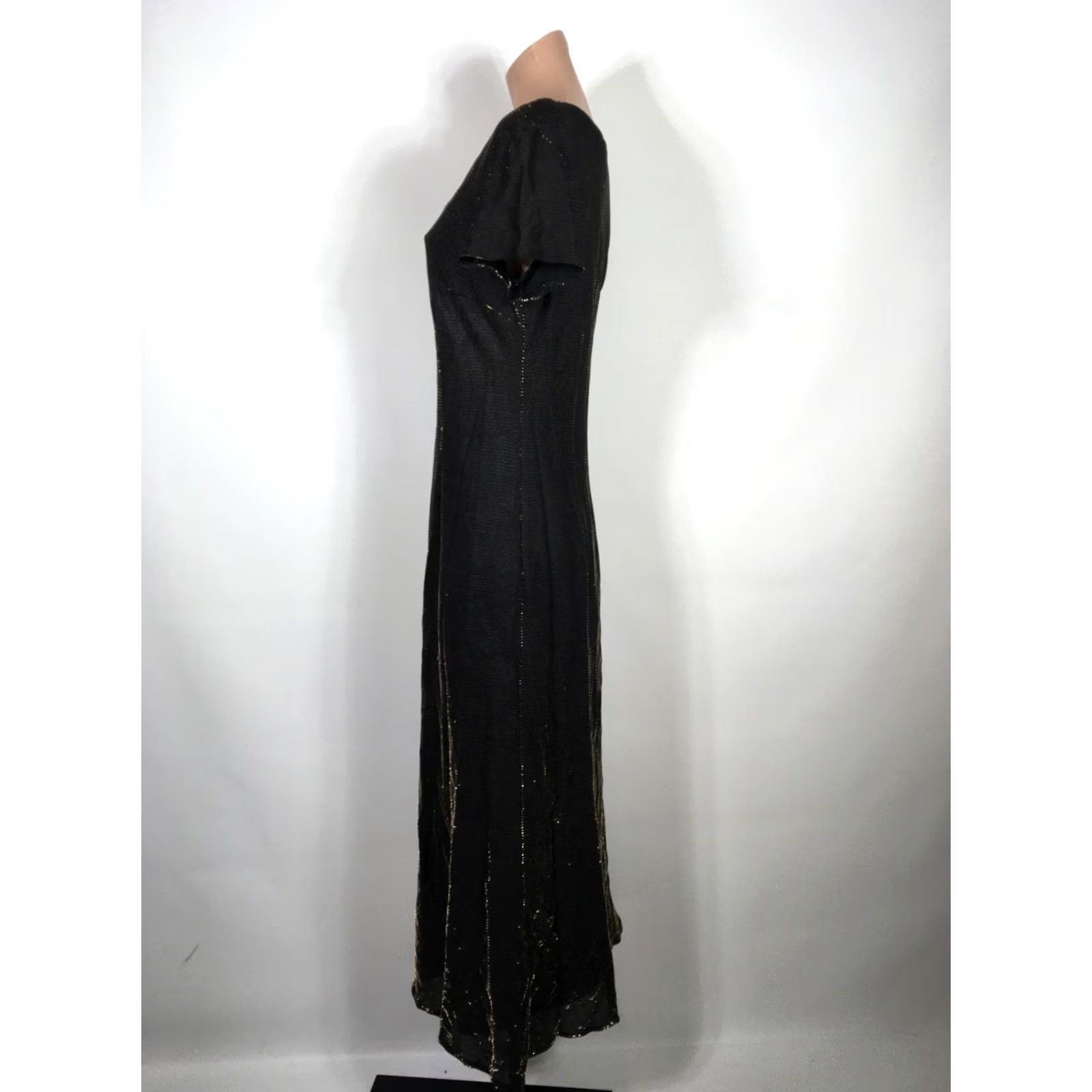 Vintage Vtg 90s Dress Sz 12 Black Gold Glitter Bling Slinky Short Sleeve Party Maxi USA Size 34" / US 12 / IT 48 - 5 Thumbnail