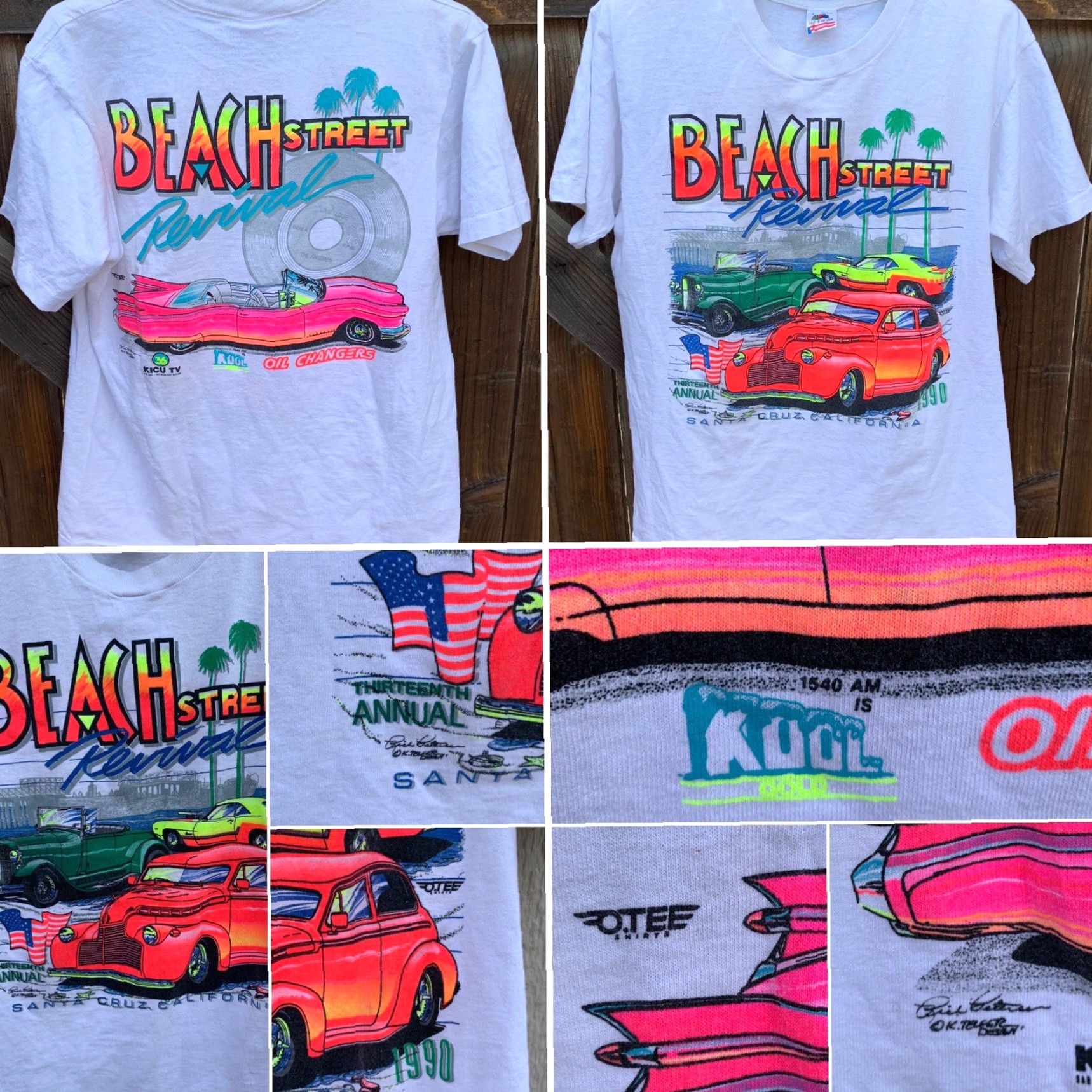 Fruit Of The Loom VINTAGE Beach Street Revival 1990 Santa Cruz T-Shirt neon graphics Classic Cars Shirt Unisex L White 1990s Graphics Tee Girls/Mens? Size US L / EU 52-54 / 3 - 3 Thumbnail