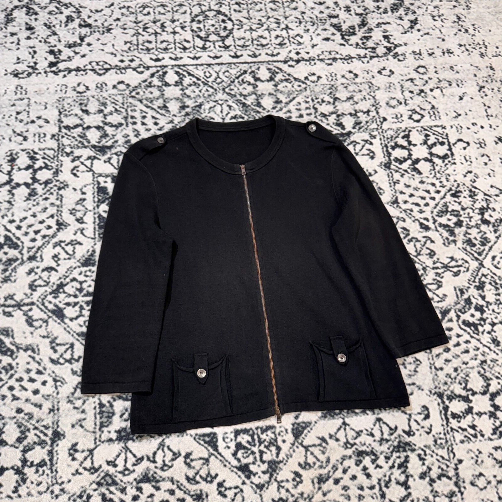 Vintage Vintage Marc Cain Black Cotton Zip Sweater Size M Y2K 90s Size US M / EU 48-50 / 2 - 3 Thumbnail
