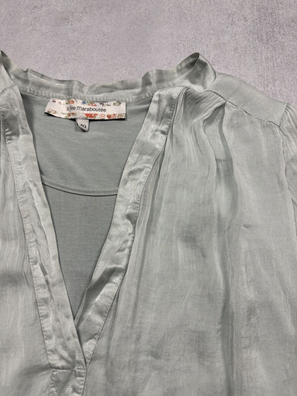 Other La Fée Maraboutée Italian Silk Sheer Blouse Sage Green 40 Size M / US 6-8 / IT 42-44 - 9 Thumbnail