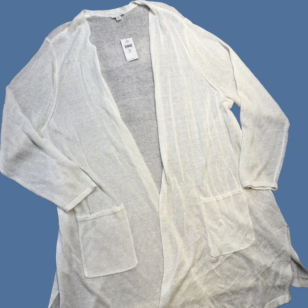 J. Jill J Jill Sweater Cardigan Women 3X White Linen Open Knit Beach Coverup Coastal NEW Size XXL / US 16-18 / IT 52-54 - 1 Thumbnail