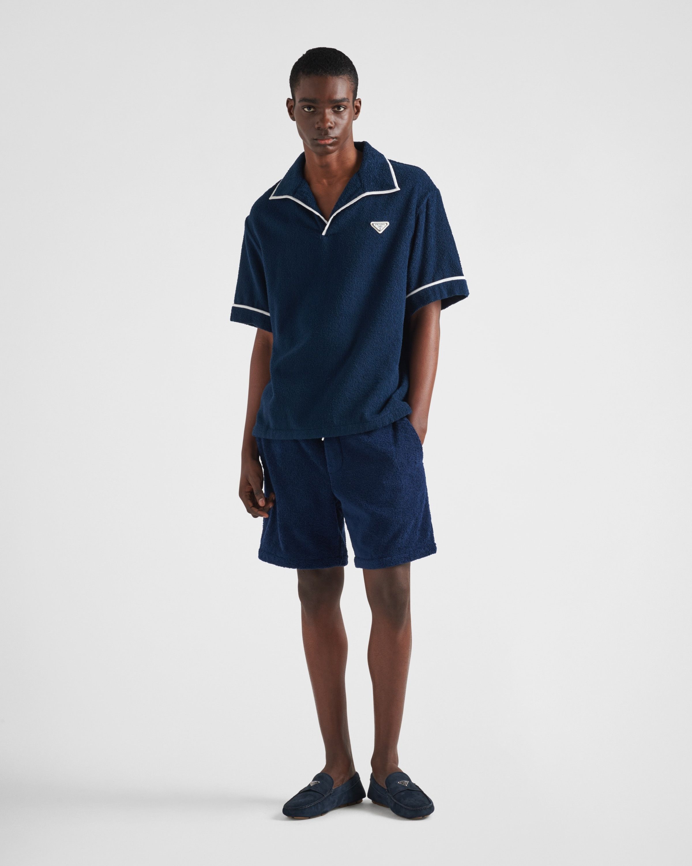 Prada o1la1rc1a0925 Cotton Terry Shorts in Blue Size US 32 / EU 48 - 2 Thumbnail