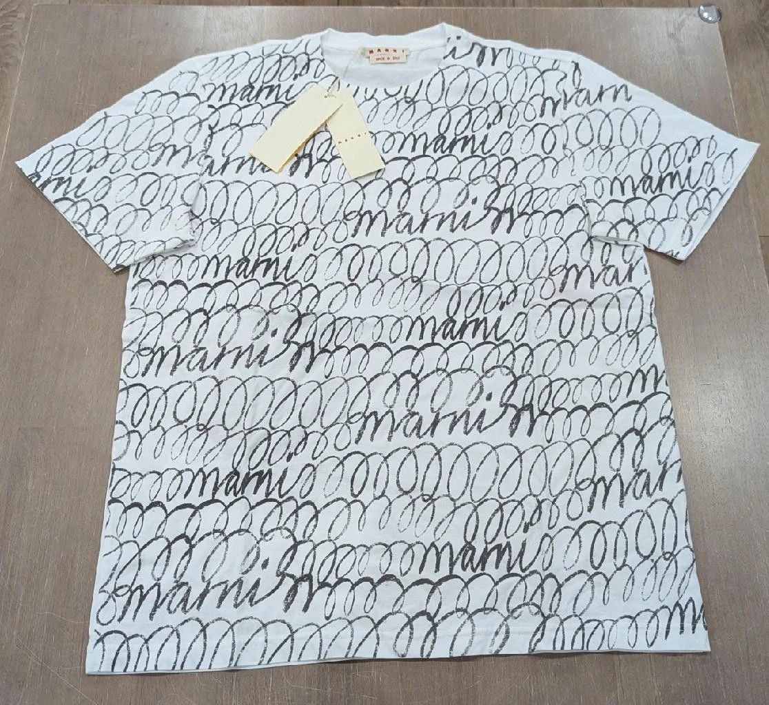 Marni MARNI Scribble Cotton Graphic Crewneck T-Shirt White 54 Size US L / EU 52-54 / 3 - 1 Thumbnail