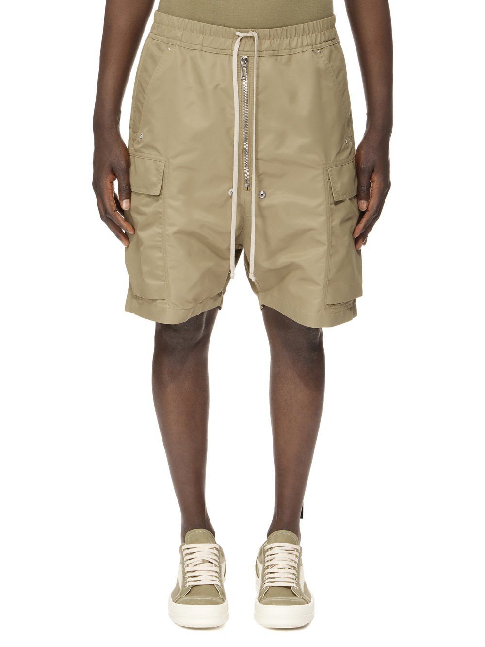 Pre-owned Rick Owens Shorts Black Nylon Leather Cargo Silk Waxed Logo In Beige