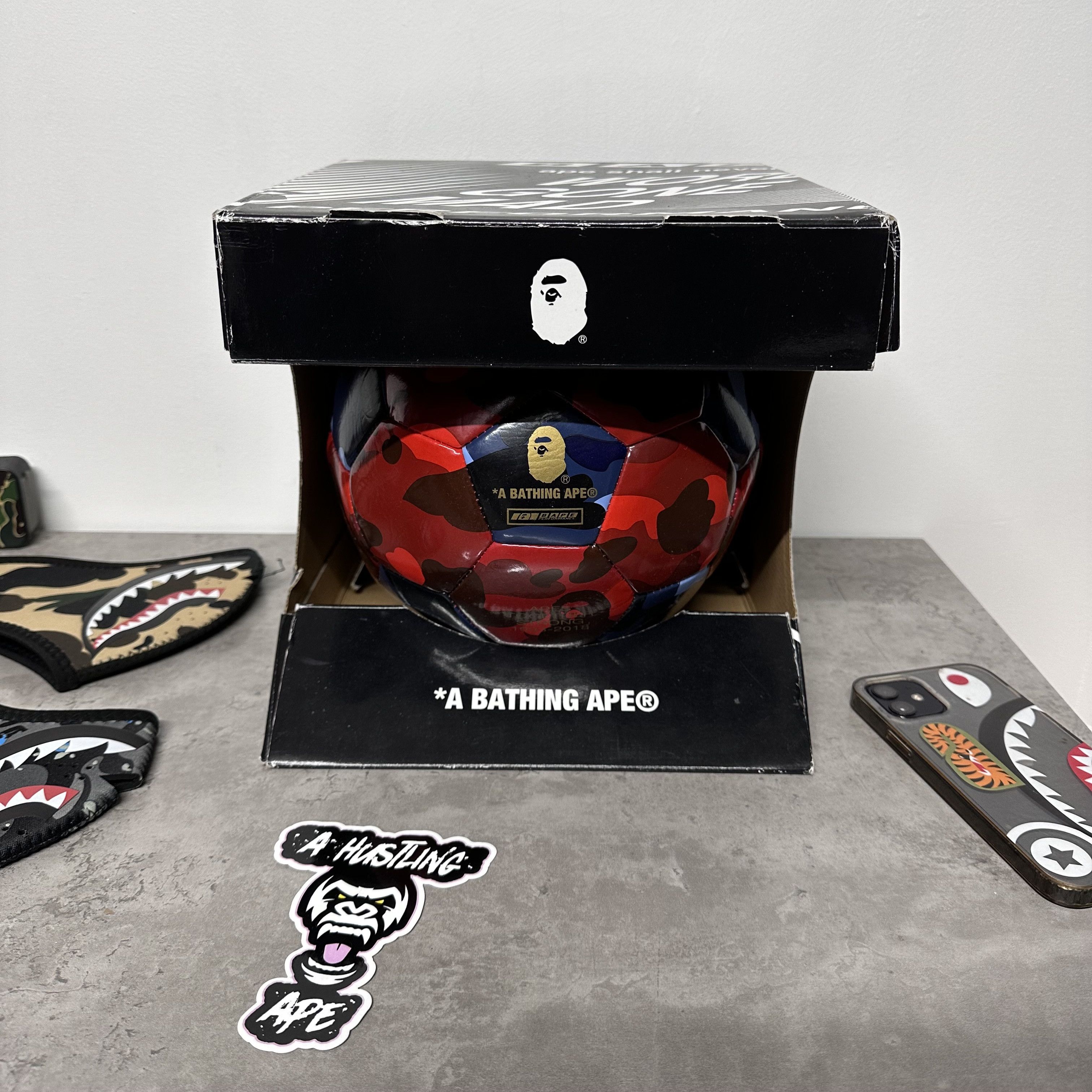 A BATHING APE BAPE SOCCER BALL FOOTBALL BLUE CAMO RED CAMO