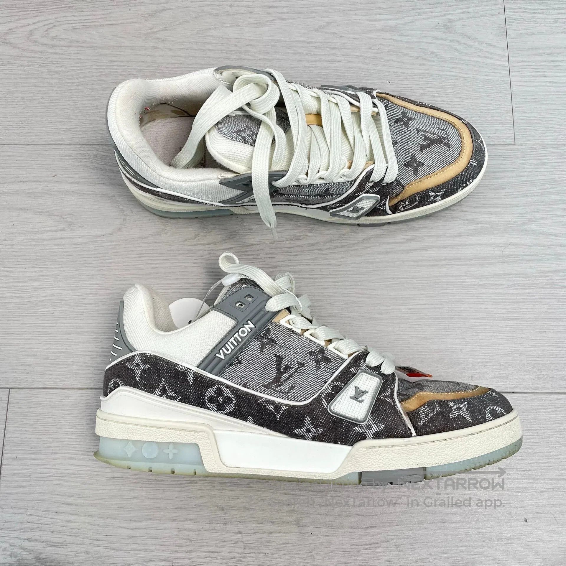 Louis Vuitton Louis Vuitton Gray-white denim full print low-top sneakers Size US 6.5 / EU 39-40 - 9 Thumbnail