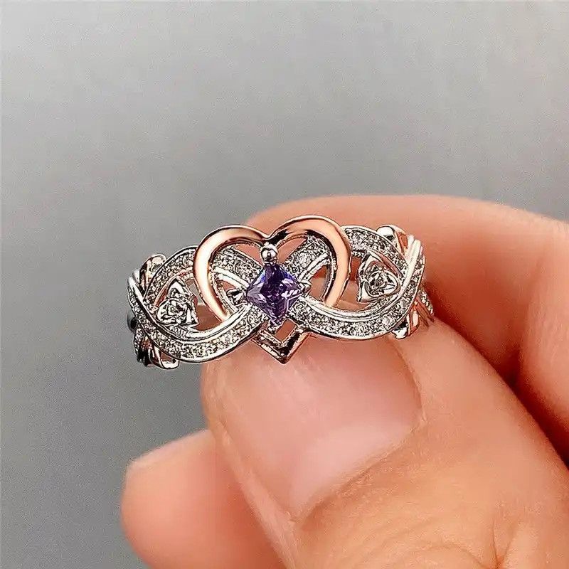 Designer × Jewelry Heart Rings with Romantic Rose Flower Size ONE SIZE - 2 Thumbnail