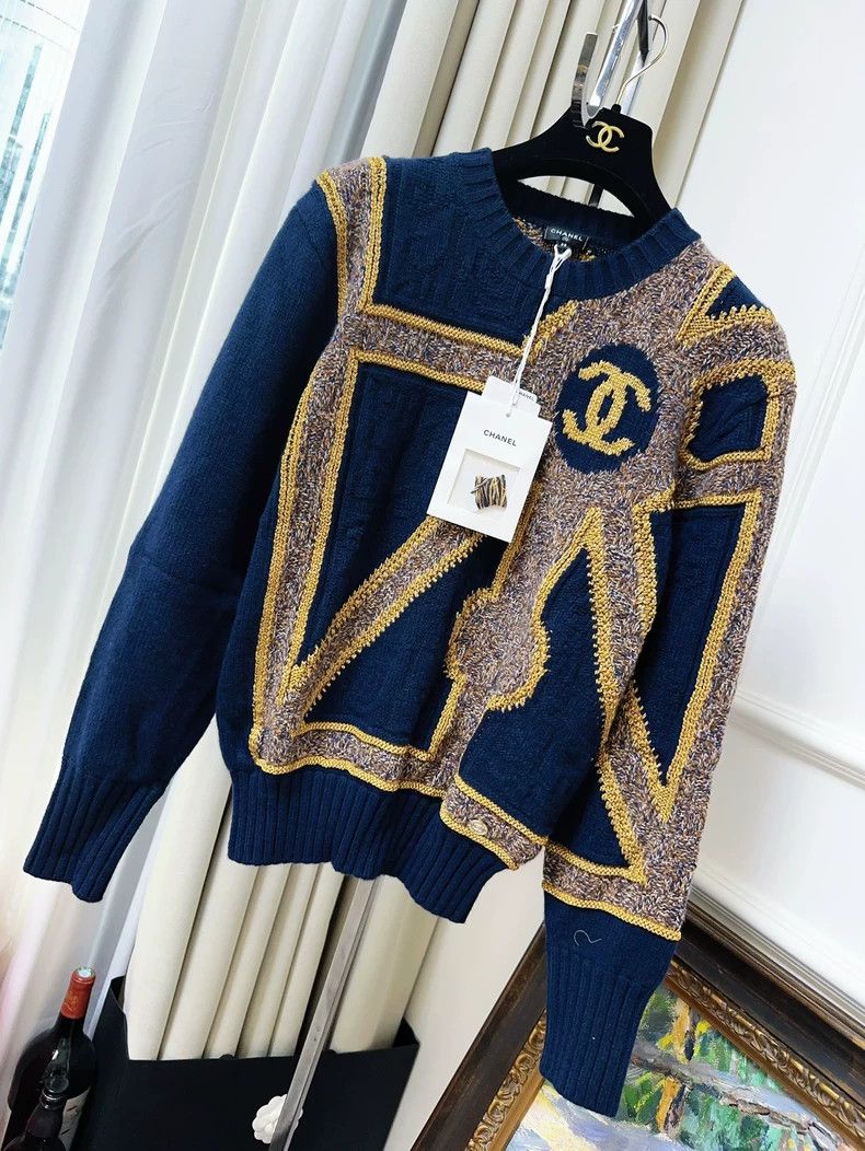 Chanel Chanel Blue Gold CC Knit Sweater - dmc Size US M / EU 48-50 / 2 - 1 Thumbnail