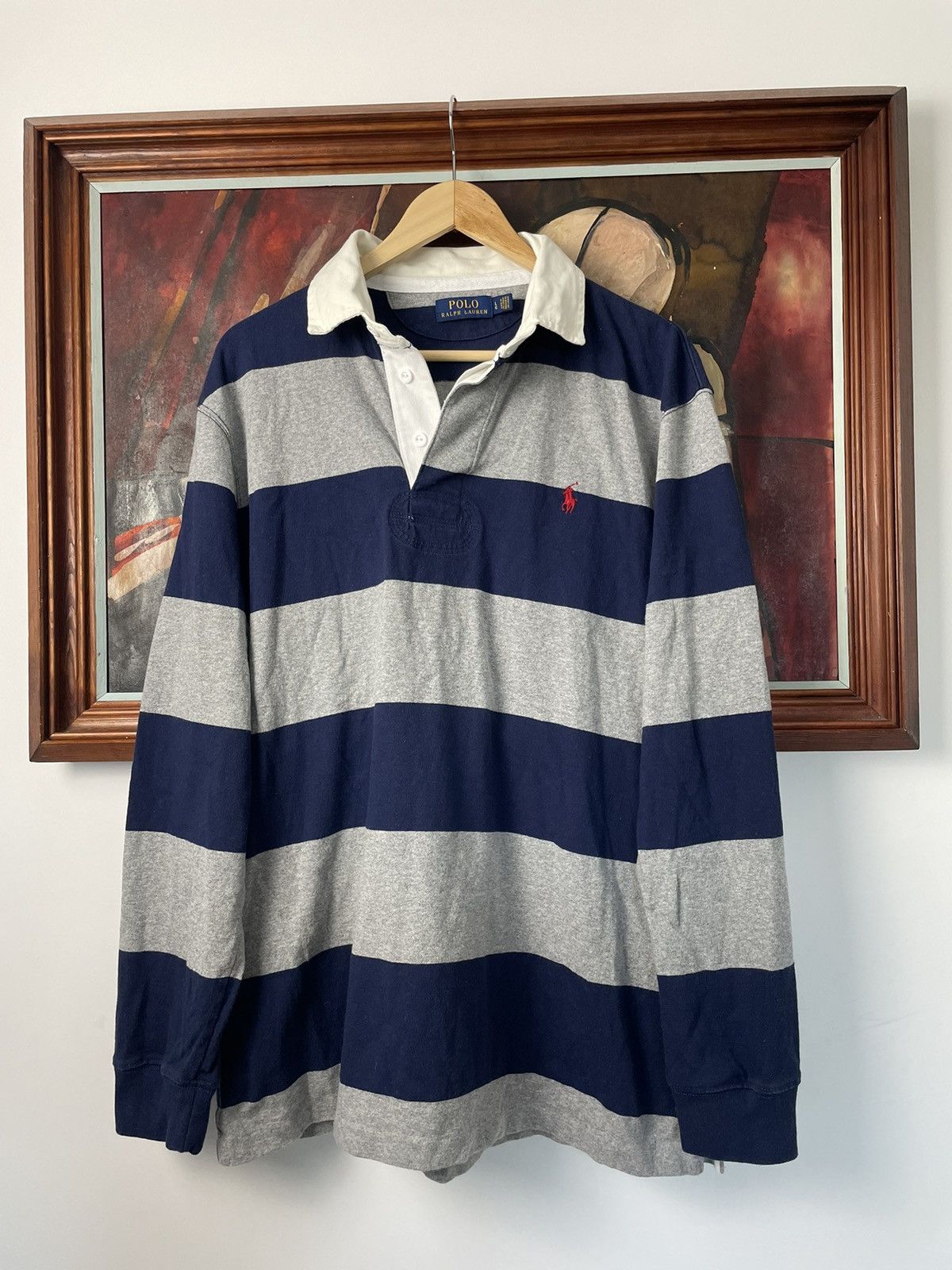 Pre-owned Polo Ralph Lauren X Ralph Lauren Polo Ralph Laurent Vintage Rugby Longsleeve Striped Hype In Grey/navy