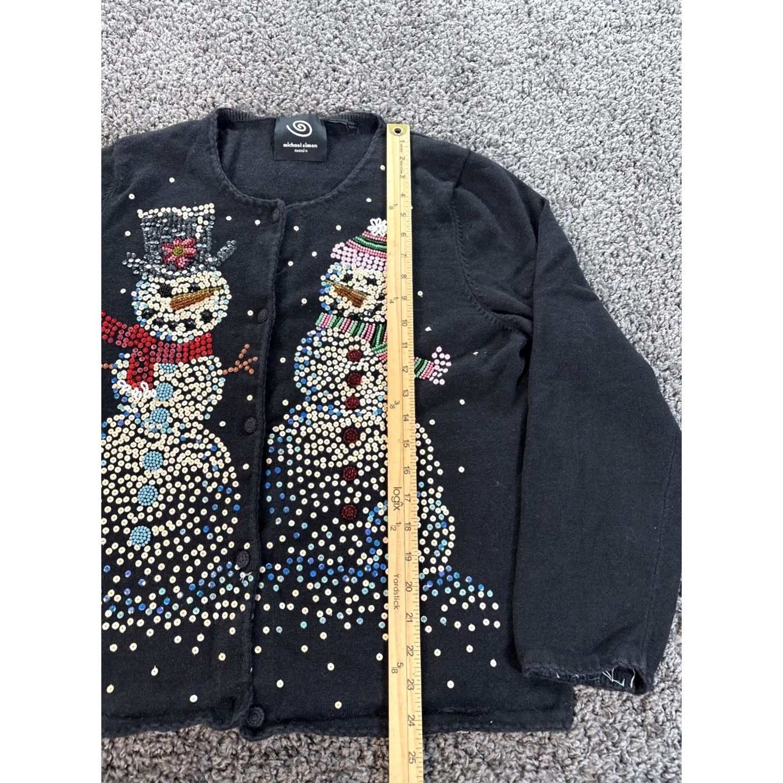 Velvet VINTAGE Michael Simon Christmas Cardigan Sweater Womens L Black Velvet Cotton Polyester Embroidered Round Neck Winter Snowman Holiday Womens 80s? Size L / US 10 / IT 46 - 2 Thumbnail