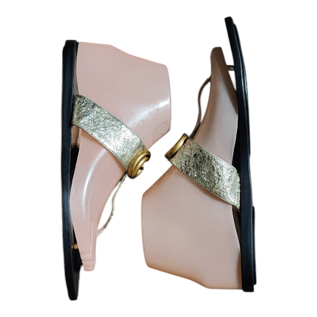 Gucci GUCCI Nappa Galassia Marmont GG Gold Thong flat Sandal Size US 7 / IT 37 - 5 Thumbnail