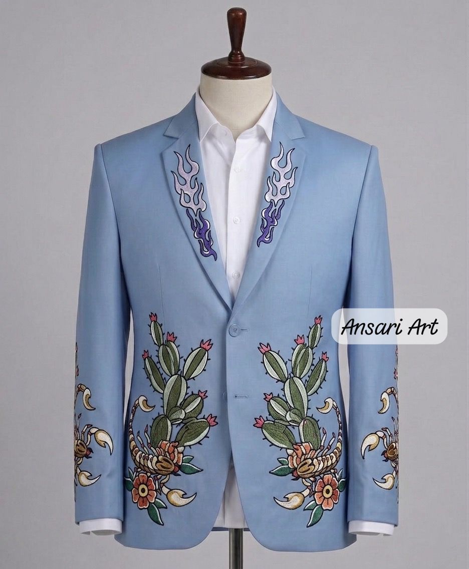 Other Men 2Pc Customized Cactus Embroidery Cocktail Parties Outfit Size 42L - 1 Thumbnail
