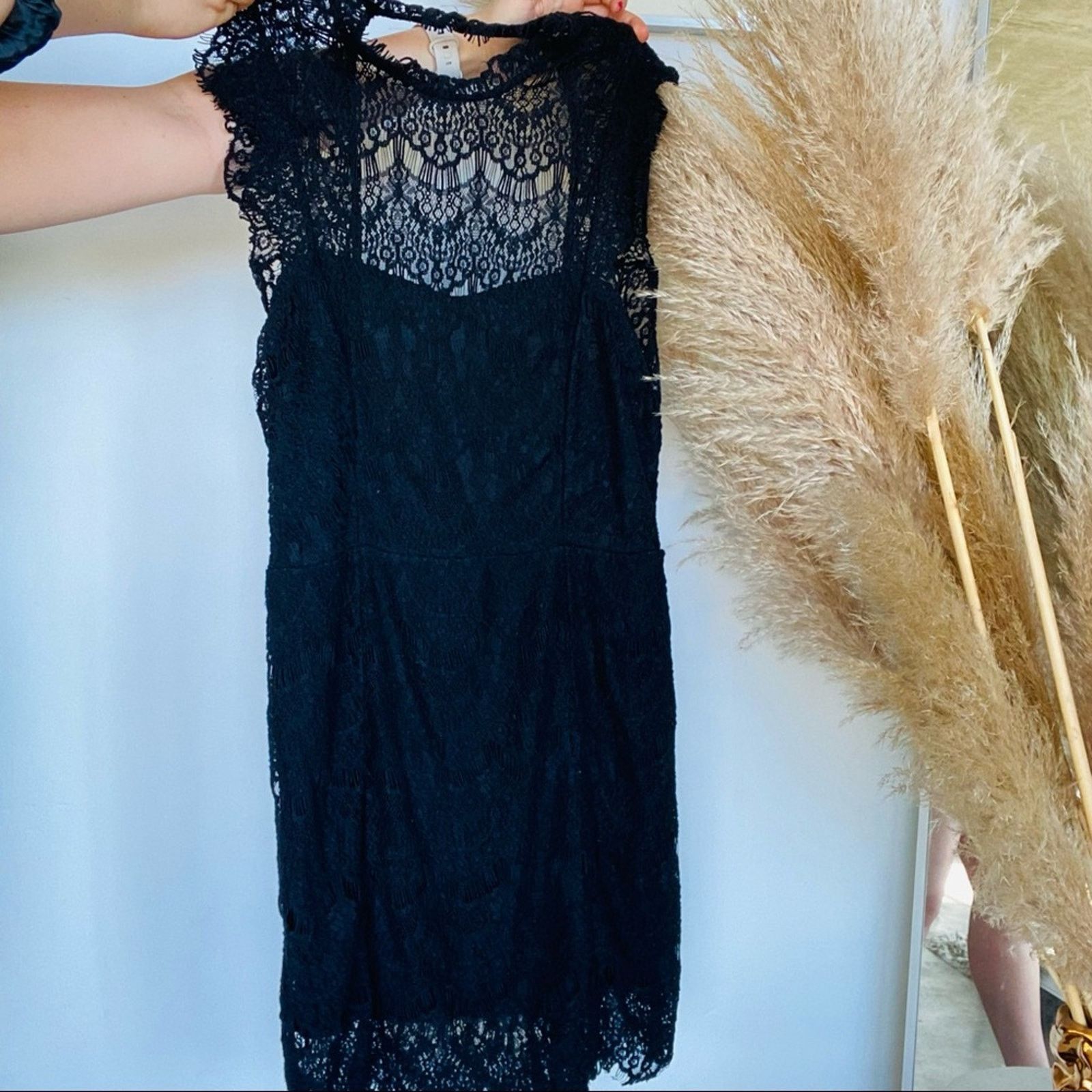 NEW FP FREE PEOPLE Black LBD Bodycon Lace Mini Slip Dress