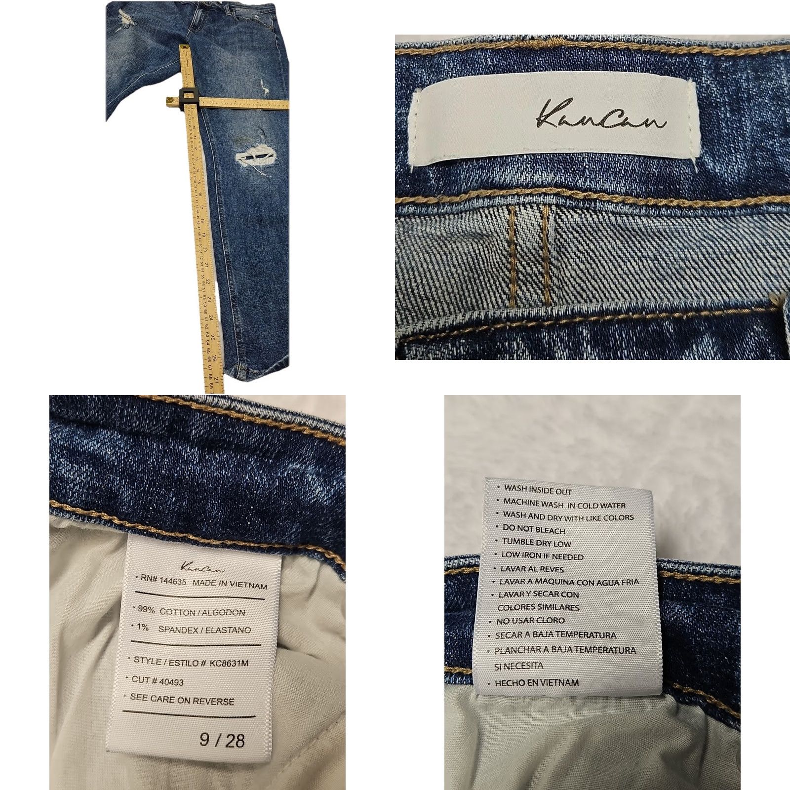 Vintage KanCan Jeans Skinny 9/28 Women Mid Rise Distressed Denim Stretch Blue 30" Waist Regular Inseam 27" Pant Style Jeans Womens Size 30" / US 8 / IT 44 - 8 Thumbnail