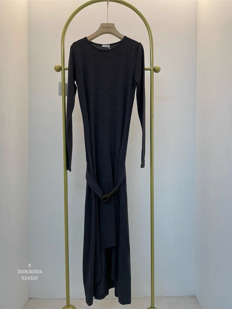 Brunello Cucinelli Brunello Cucinelli Gray Wool Long Dress - dmc Size US L / EU 52-54 / 3 - 1 Thumbnail