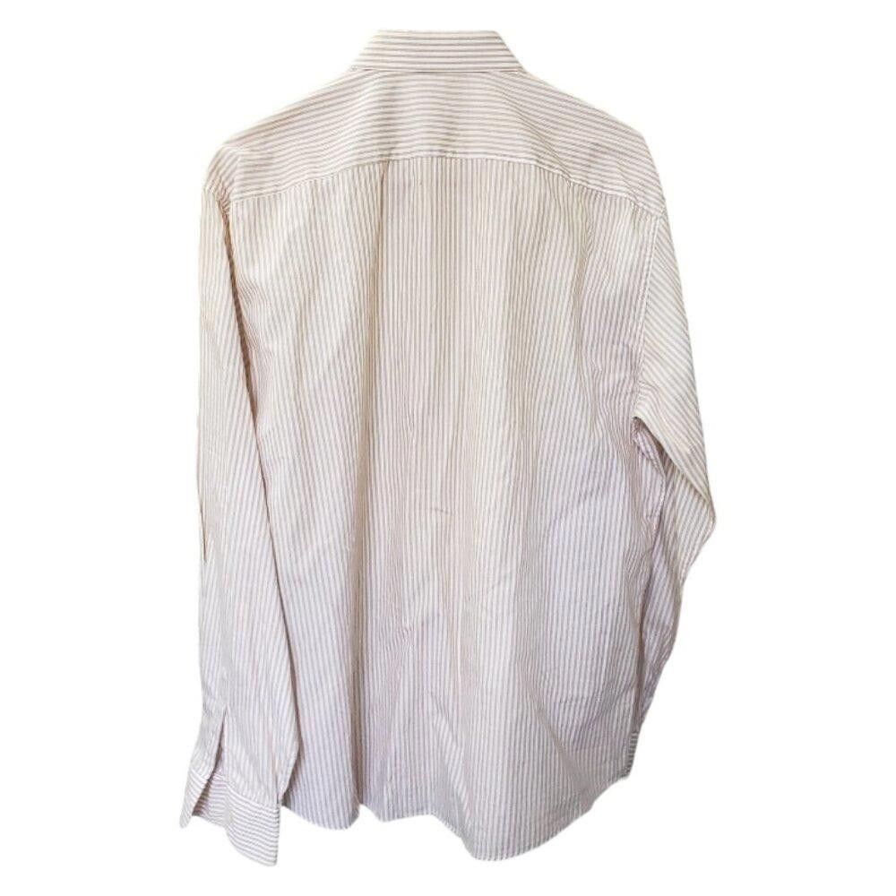 Designer CT1551 Ascot Men's Tan & white Striped Shirt 17/43 Size 38R - 3 Thumbnail