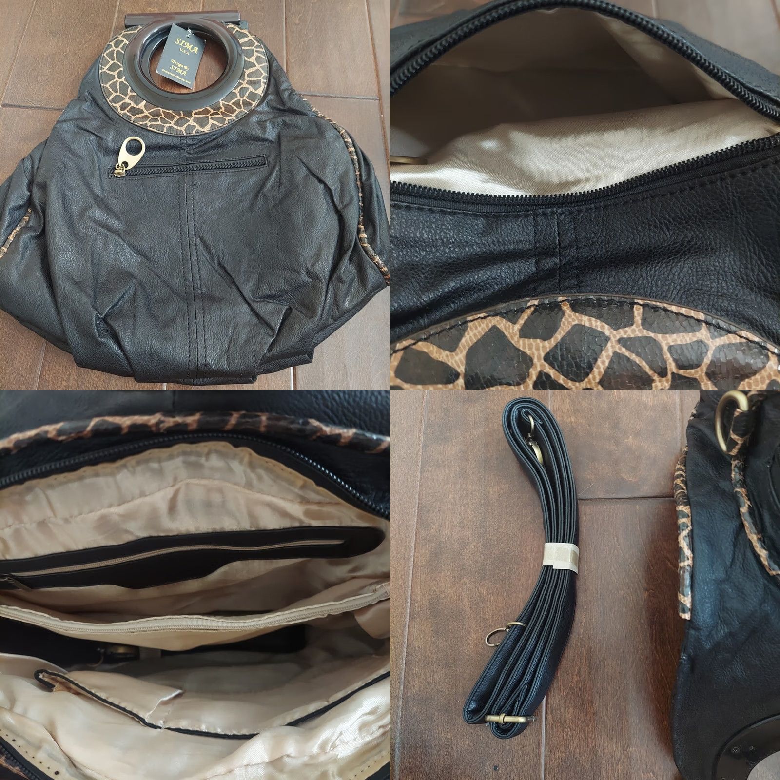 Vintage Sima Women's Shoulder Bag Black Leopard Print NWT Small Hobo Handbag NWT Size ONE SIZE - 10 Thumbnail