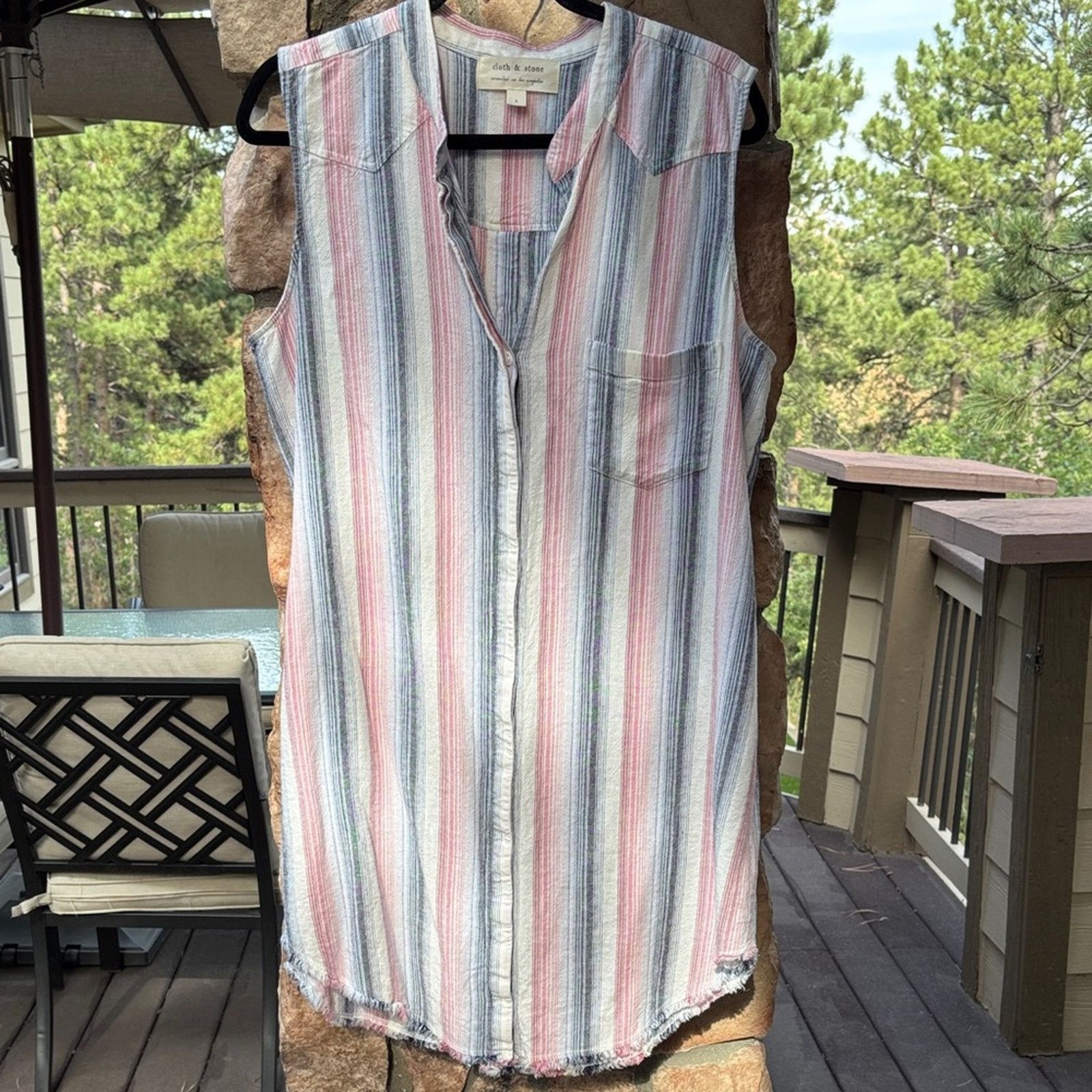 Anthropologie Anthropologie L Cloth & Stone Blue Pink Striped Mini Dress Size L / US 10 / IT 46 - 2 Thumbnail