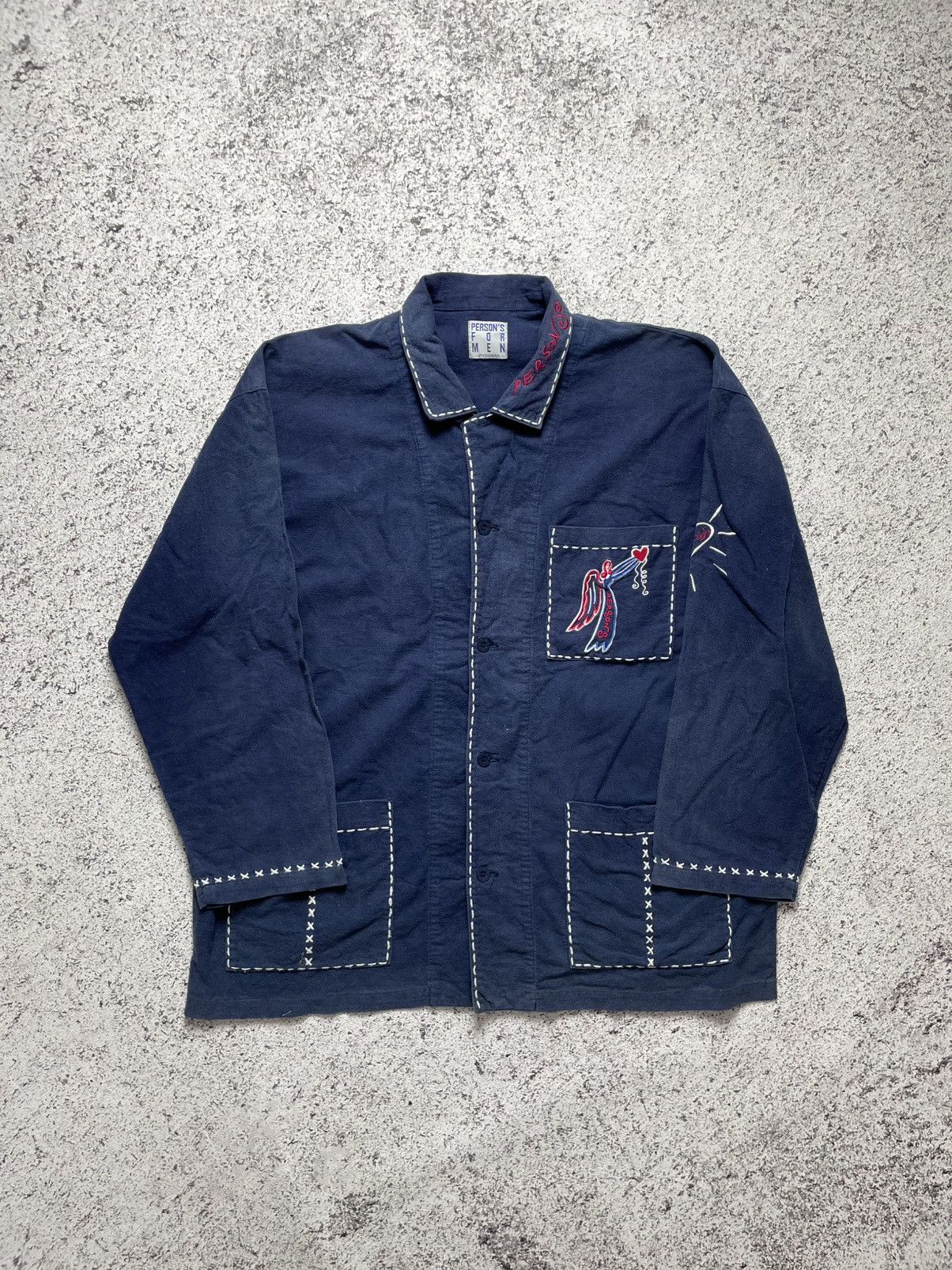 Vintage Sun Faded embroidered stitching French work jacket Size US L / EU 52-54 / 3 - 1 Thumbnail