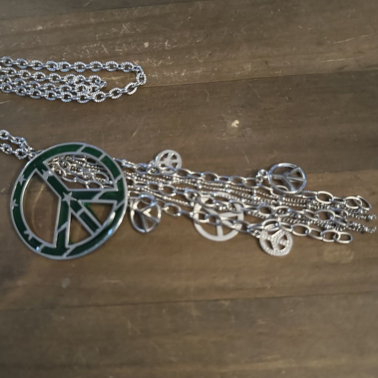 Other Long silver tone peace symbol tassel pendant necklace Size ONE SIZE - 3 Thumbnail