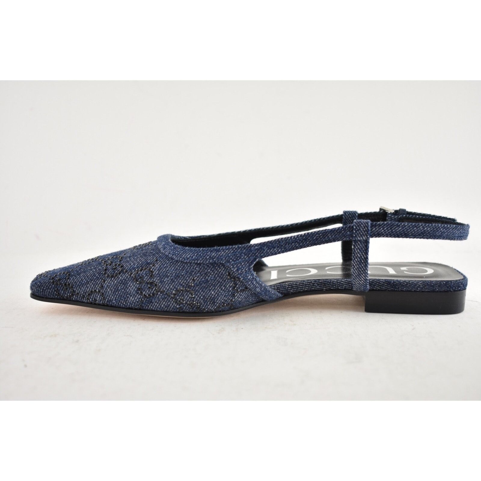 Gucci Gucci Demi Denim Blue Black Crystal Slingback Ballerina Size US 6 / IT 36 - 11 Thumbnail