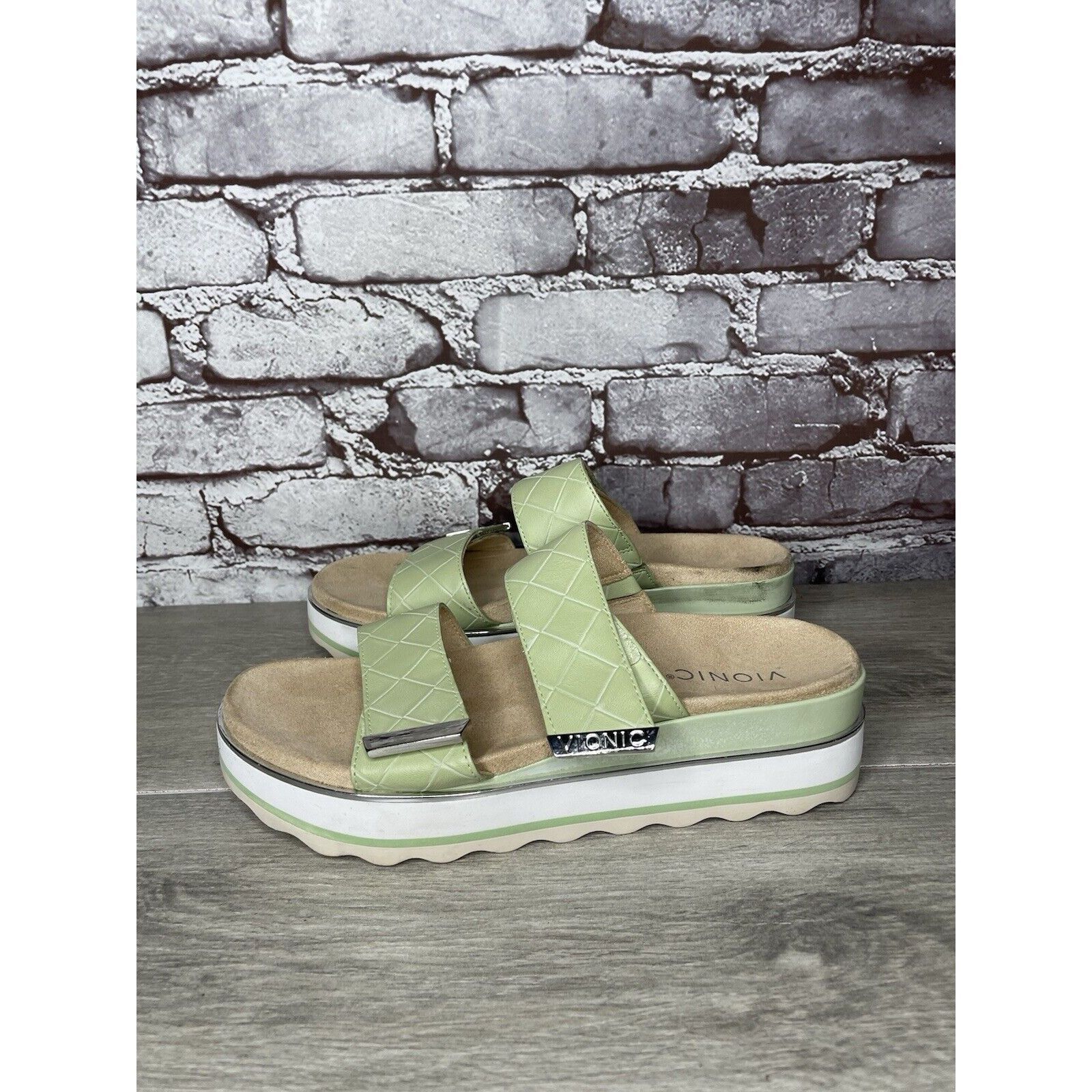 Other Vionic Brandie Mint Green Double Strap Slide Vegan Sandals W Size US 8 / IT 38 - 11 Thumbnail