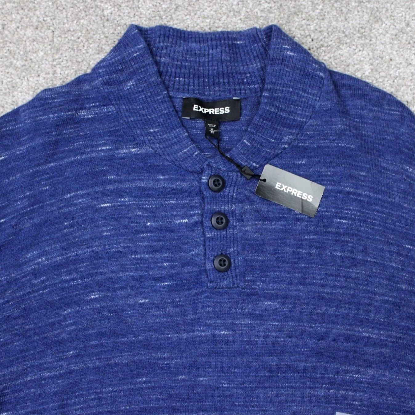 Express Express Sweatshirt Mens XL Blue Henley Cotton/Nylon/Wool Long Sleeve Shirt Size US XL / EU 56 / 4 - 3 Thumbnail