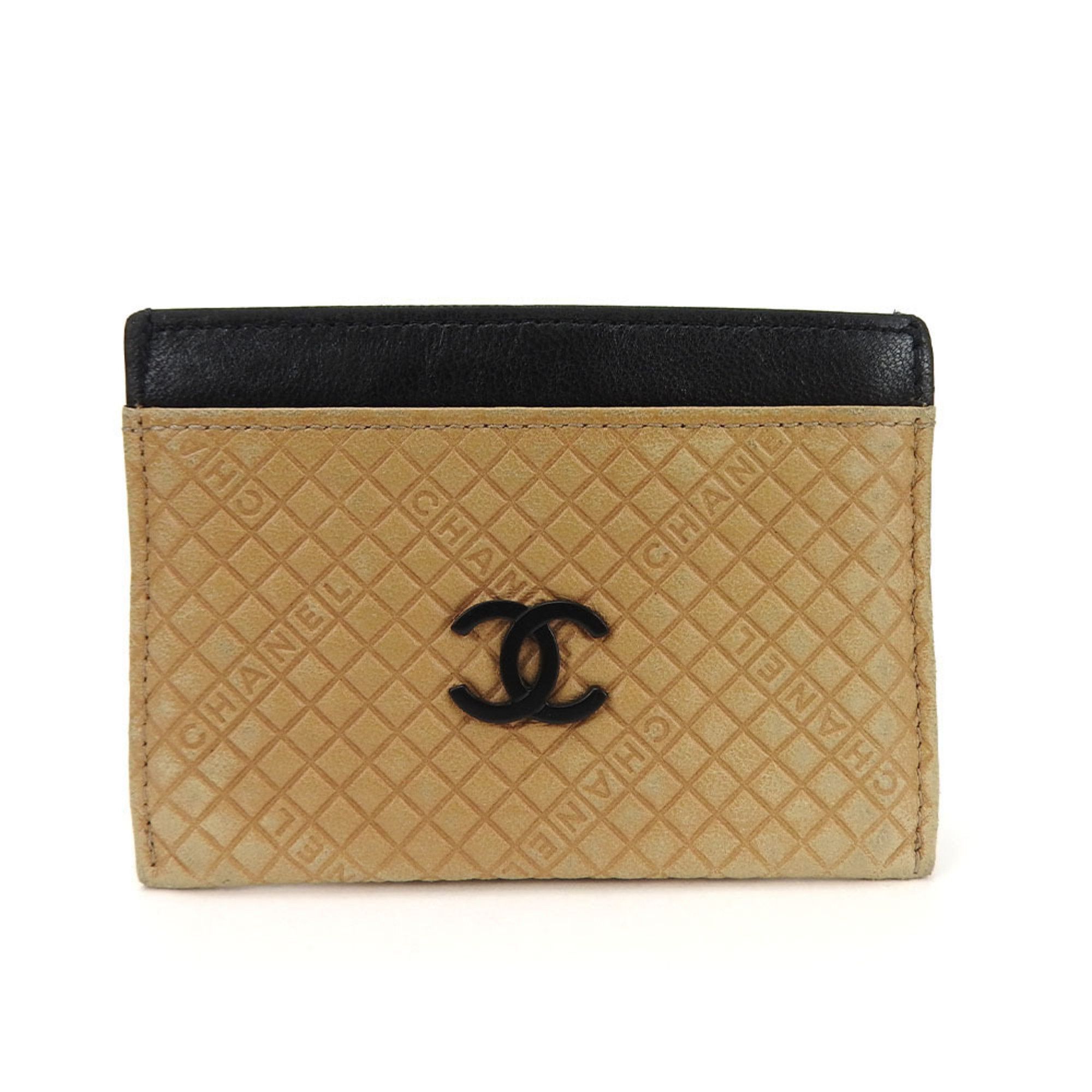 image of Chanel Card Case Credit No. 9 Leather Beige Black Coco Mark Accessories Ladies Coin Card Case Leath