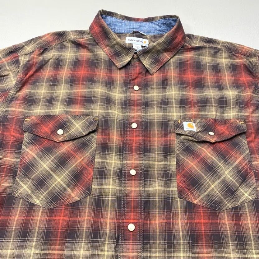 Carhartt Carhartt Rugged Flex Mens 2XL Regular Fit Shirt Brown Plaid Pearl Snap Pockets Size US XXL / EU 58 / 5 - 5 Thumbnail