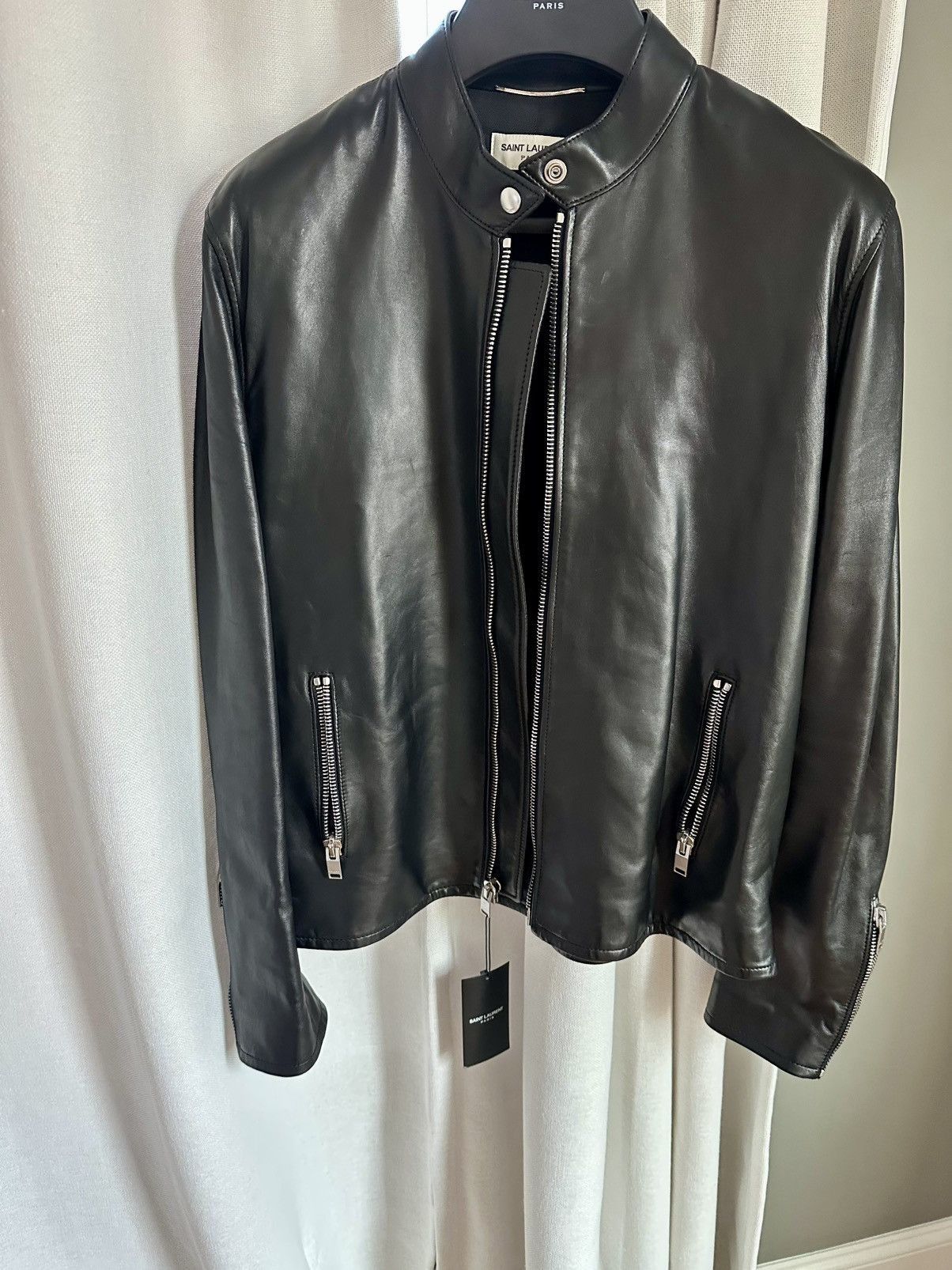 Saint Laurent Paris Hedi Slimane Moto Cafe Leather Jacket Size US L / EU 52-54 / 3 - 2 Thumbnail