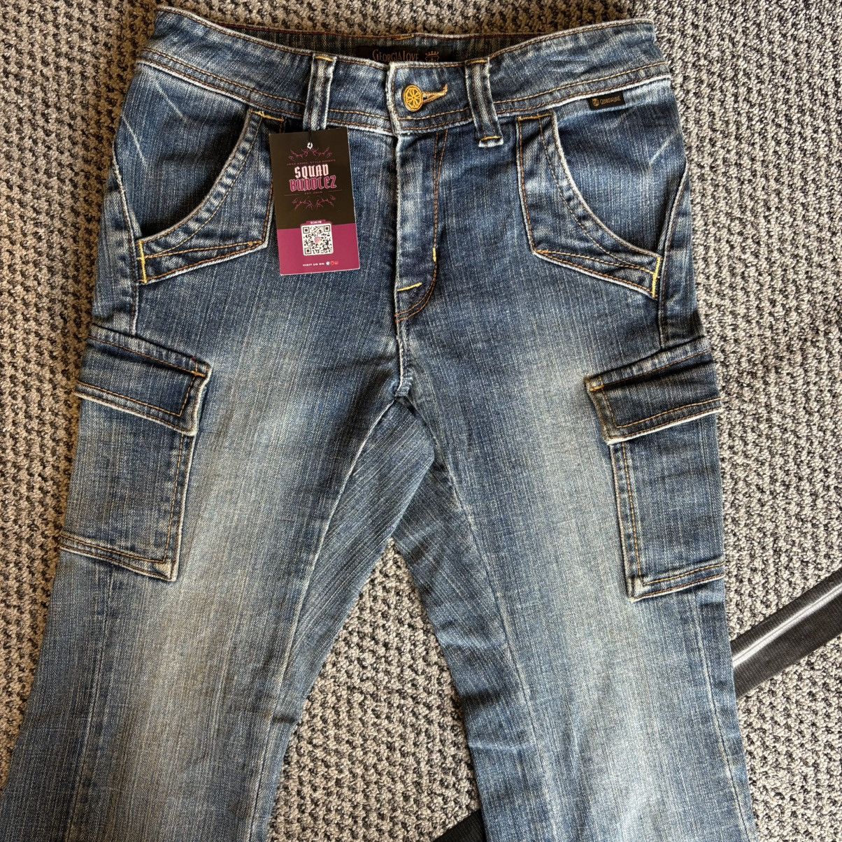 If Six Was Nine Flare Cargo Jeans Blue Denim Georgia Love Size 26’ Size 26" / US 2 / IT 38 - 3 Thumbnail