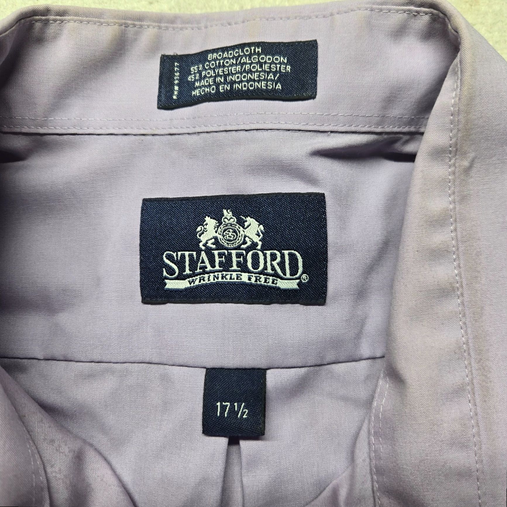 Stafford Stafford Shirt Button-Up Adult Men Purple 17.5 17 1/2 Short Sleeve Solid Cotton Blend Size 17.5 Purple Shirt Men Size US XXL / EU 58 / 5 - 3 Thumbnail