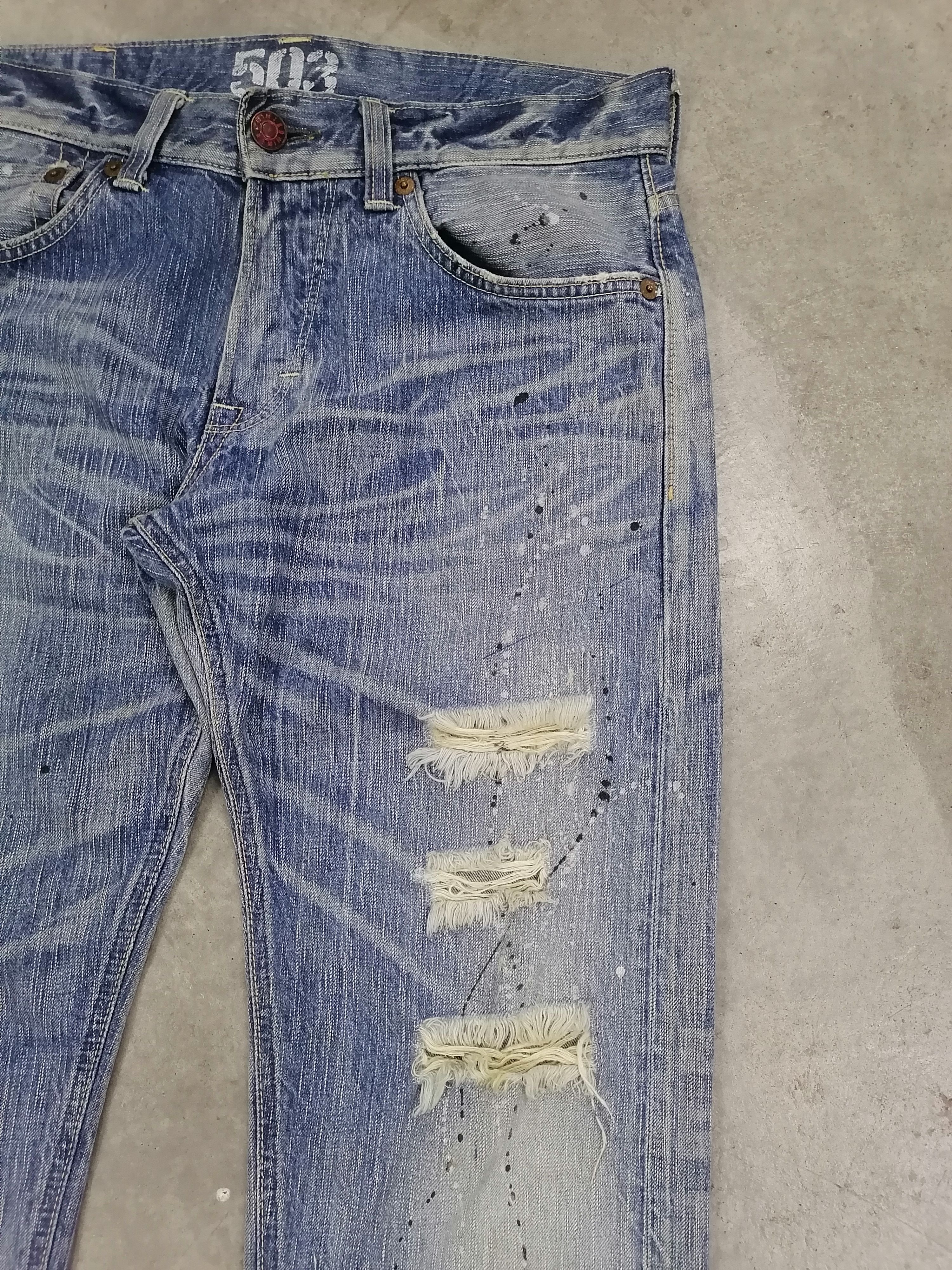 14th Addiction × If Six Was Nine Edwin 503 Ripped Splattered Distressed Denim Pants Size US 34 / EU 50 - 4 Thumbnail