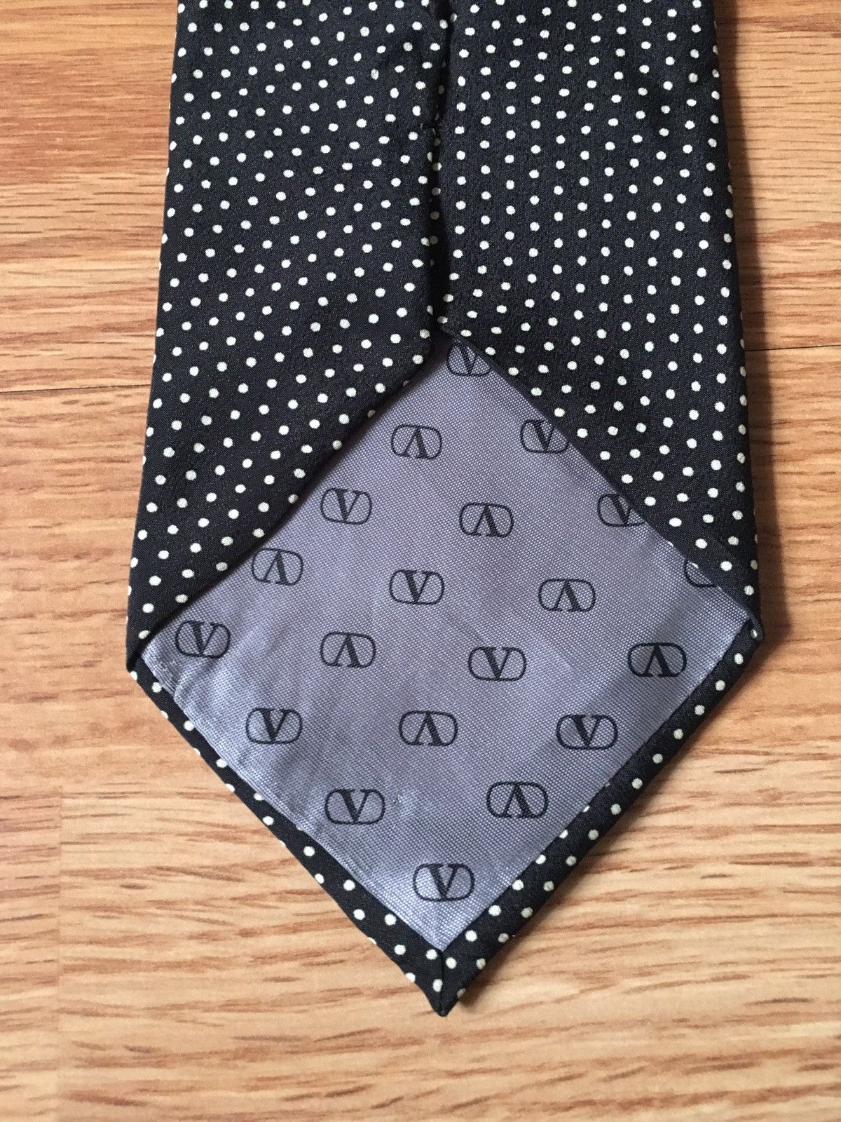 Giovanni Valentino × Valentino VALENTINO Black White Polka Dots Italy Silk Mens Tie Size ONE SIZE - 5 Thumbnail