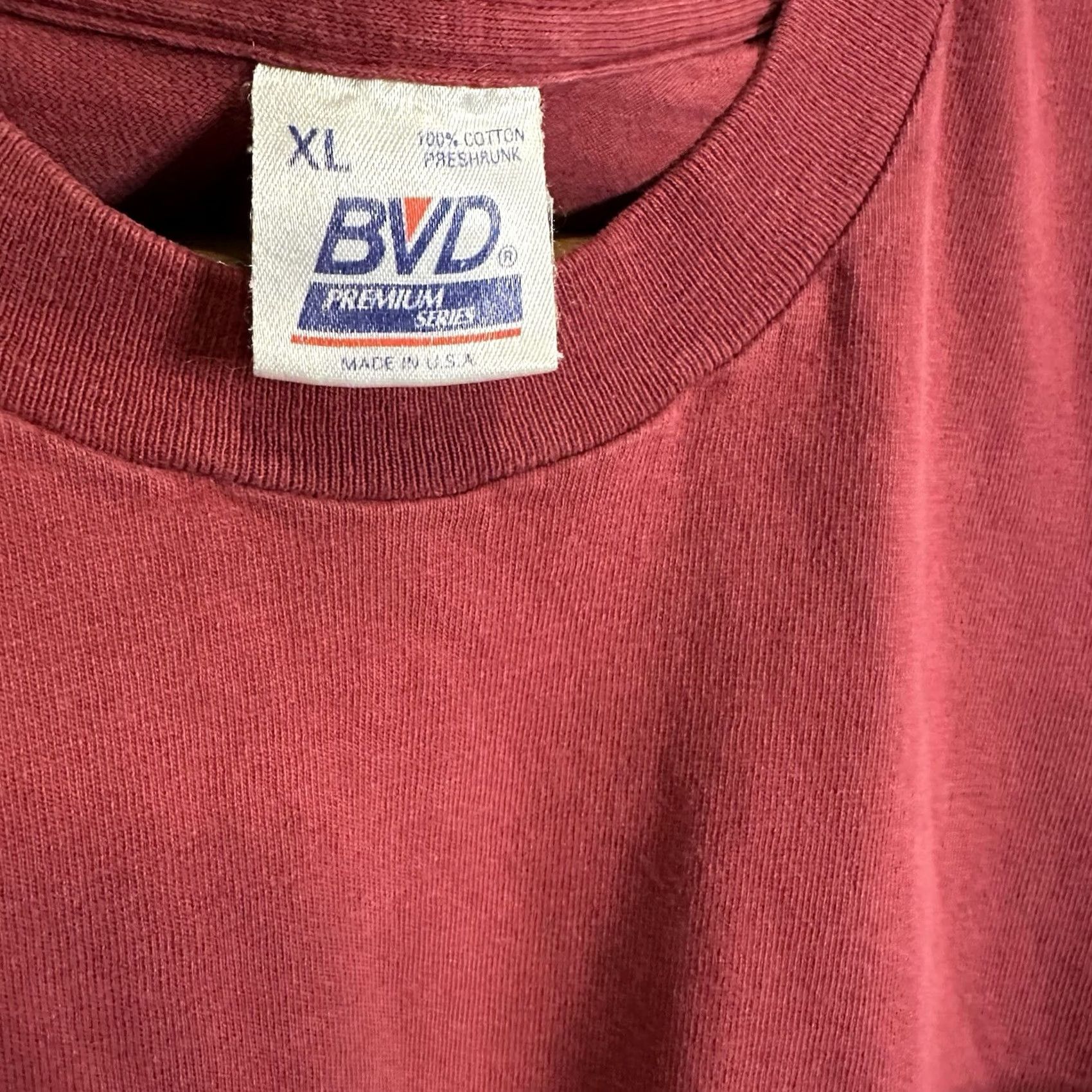 Vintage VINTAGE BVD T-Shirt Red Cotton Pocket Single Stitch Made in USA XL 90s Distressed Mens Size US XL / EU 56 / 4 - 5 Thumbnail
