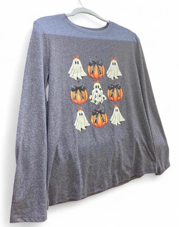 Hot Topic Halloween Ghost Pumpkin Bow Long Sleeve Tee Gray Size M Size M / US 6-8 / IT 42-44 - 4 Thumbnail