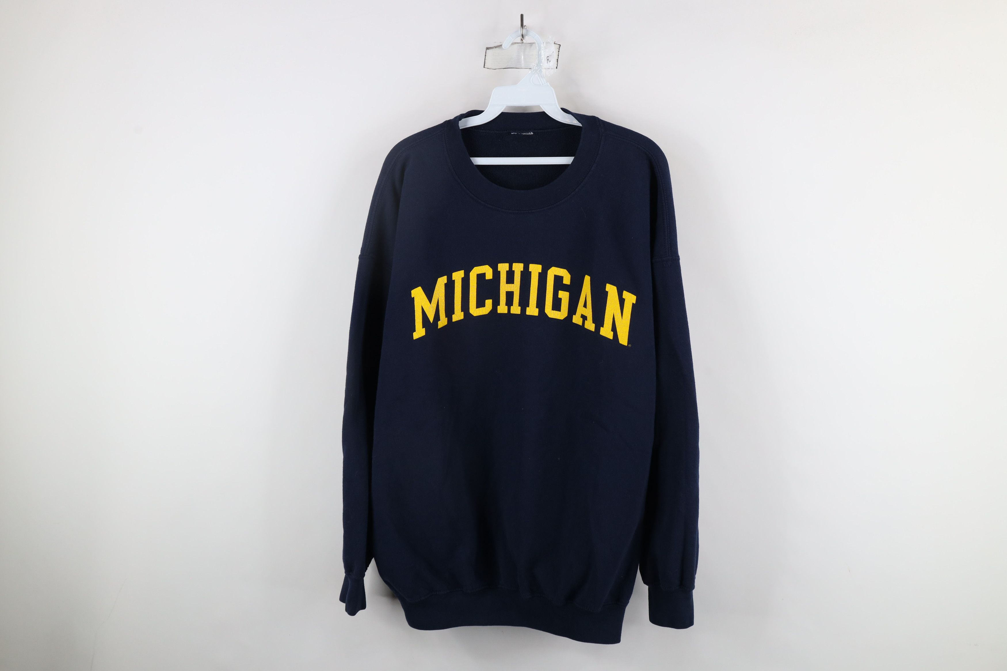 Vintage Vintage 90s Spell Out University of Michigan Sweatshirt Blue Size US XL / EU 56 / 4 - 1 Thumbnail