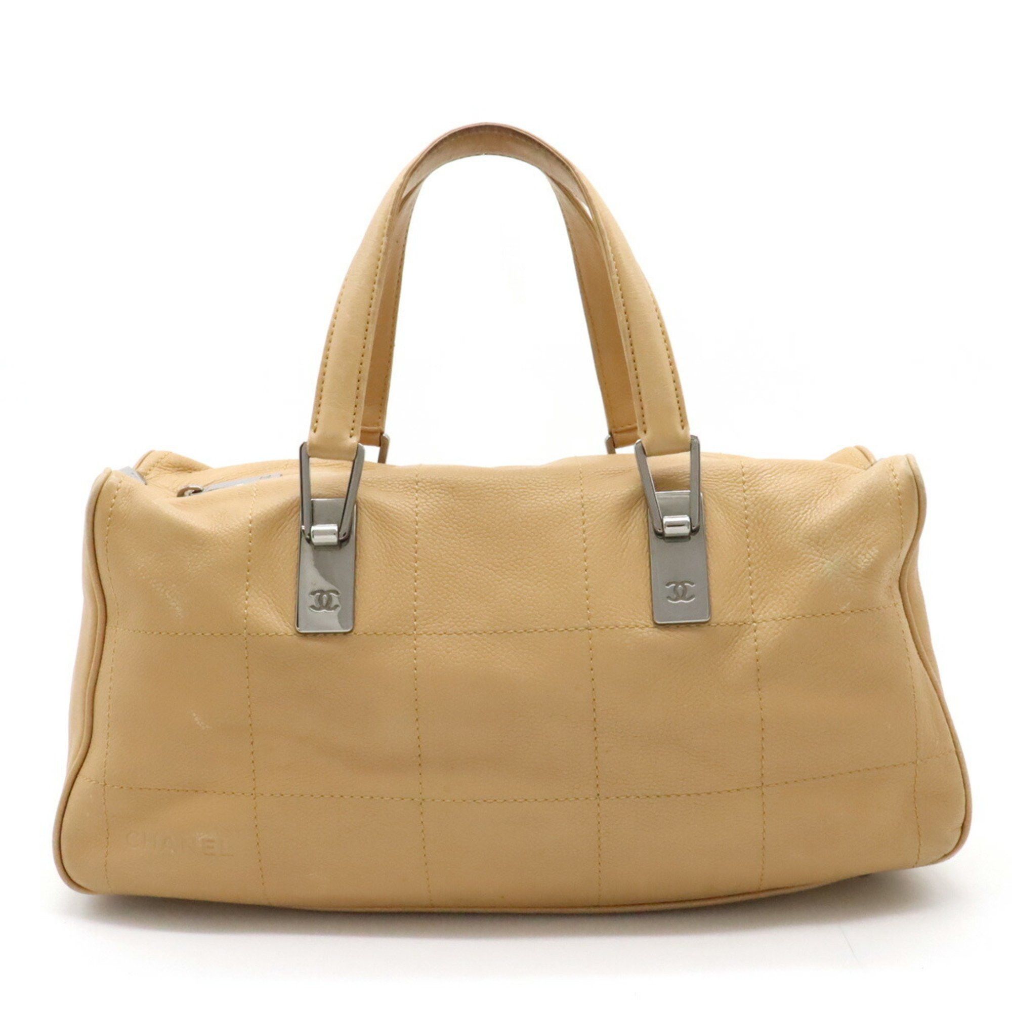 image of Chanel Wild Stitch Handbag Boston Bag Leather Beige, Women's