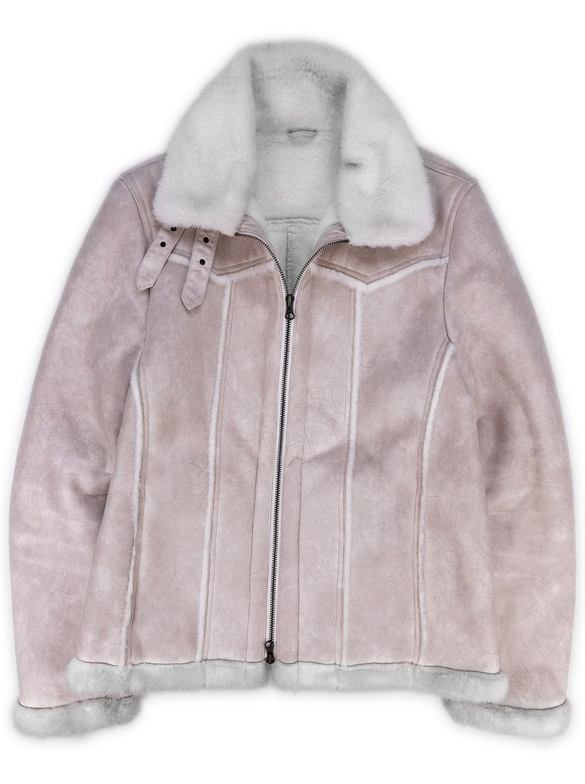 image of Semantic Design Pink Shearling Suede Aviation Jacket, Men's (Size Large)