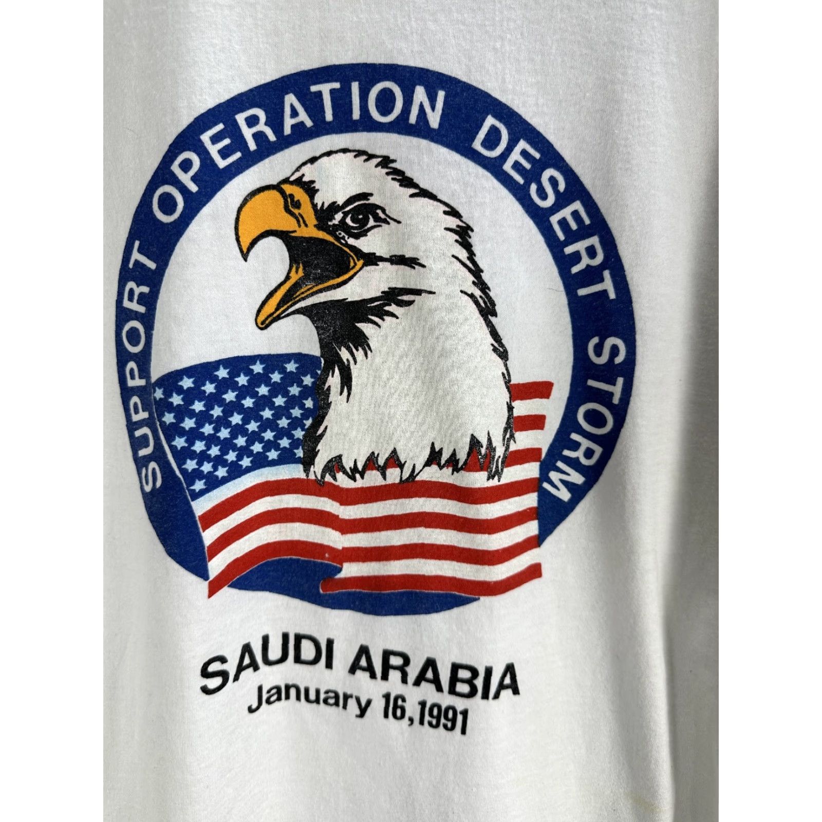 Vintage Vtg Screen Stars Operation Desert Storm Saudi Arabia Single Stitch T-Shirt Sz XL Shirt Mens White 90s Graphic Print Size US XL / EU 56 / 4 - 4 Thumbnail