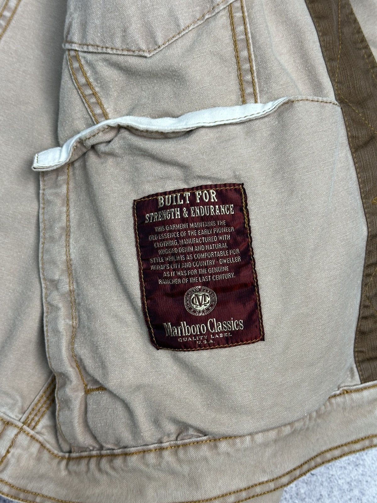 Vintage Vintage Marlboro Boxy Denim Jacket Beige Distressed Rare Size US XL / EU 56 / 4 - 17 Thumbnail