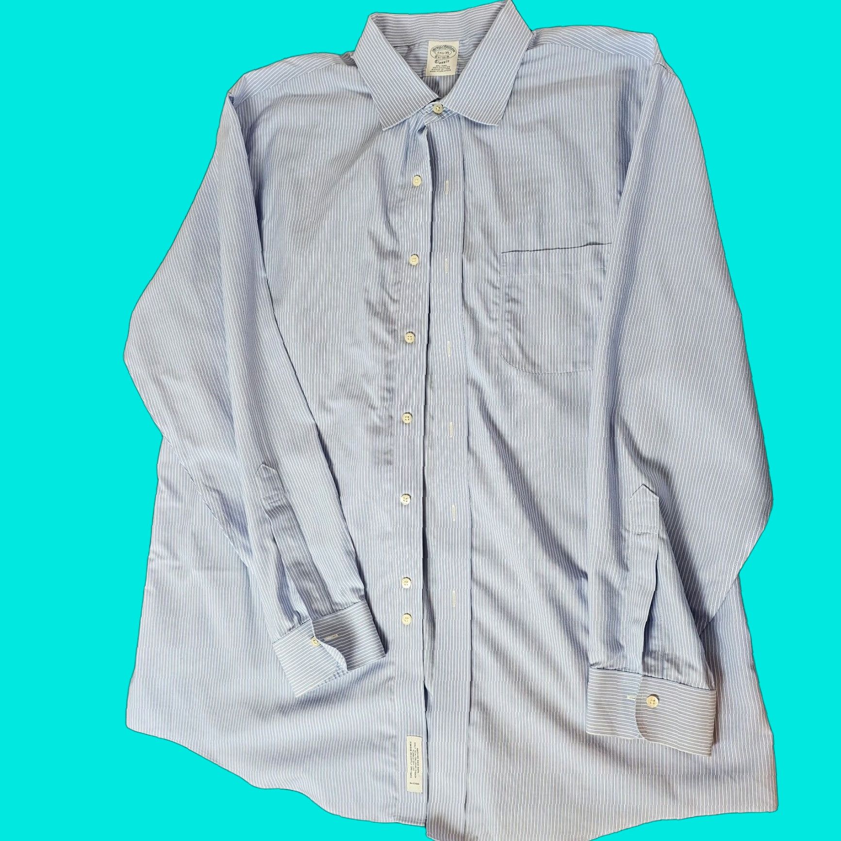 Brooks Brothers Vintage Brooks Brothers Men's Dress Shirt 17.5 Blue Stripe Non-Iron Supima Cotton Collared Size US XL / EU 56 / 4 - 1 Thumbnail