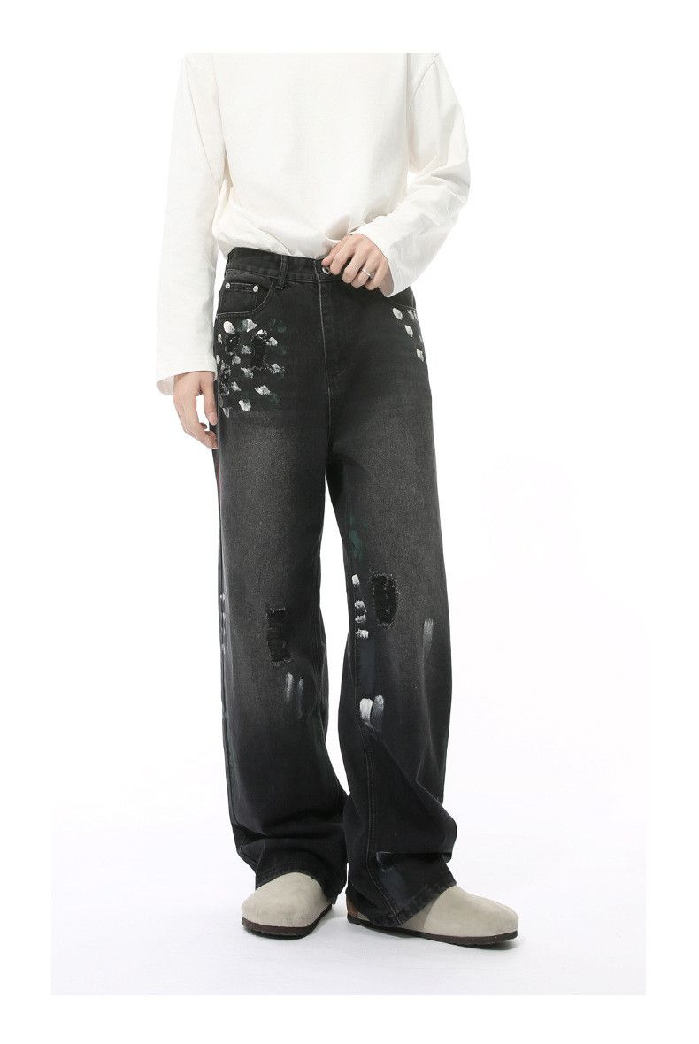 Japanese Brand × Jean Fashion irregular graffiti washed vintage jeans Size US 32 / EU 48 - 2 Thumbnail