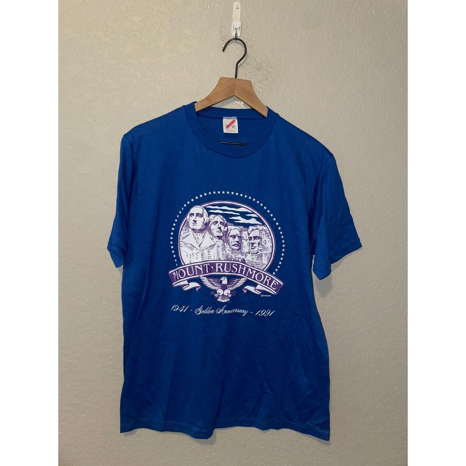Jerzees Vintage Mount Rushmore Shirt Golden Blue Tee 90s 1991 L Size US L / EU 52-54 / 3 - 1 Thumbnail
