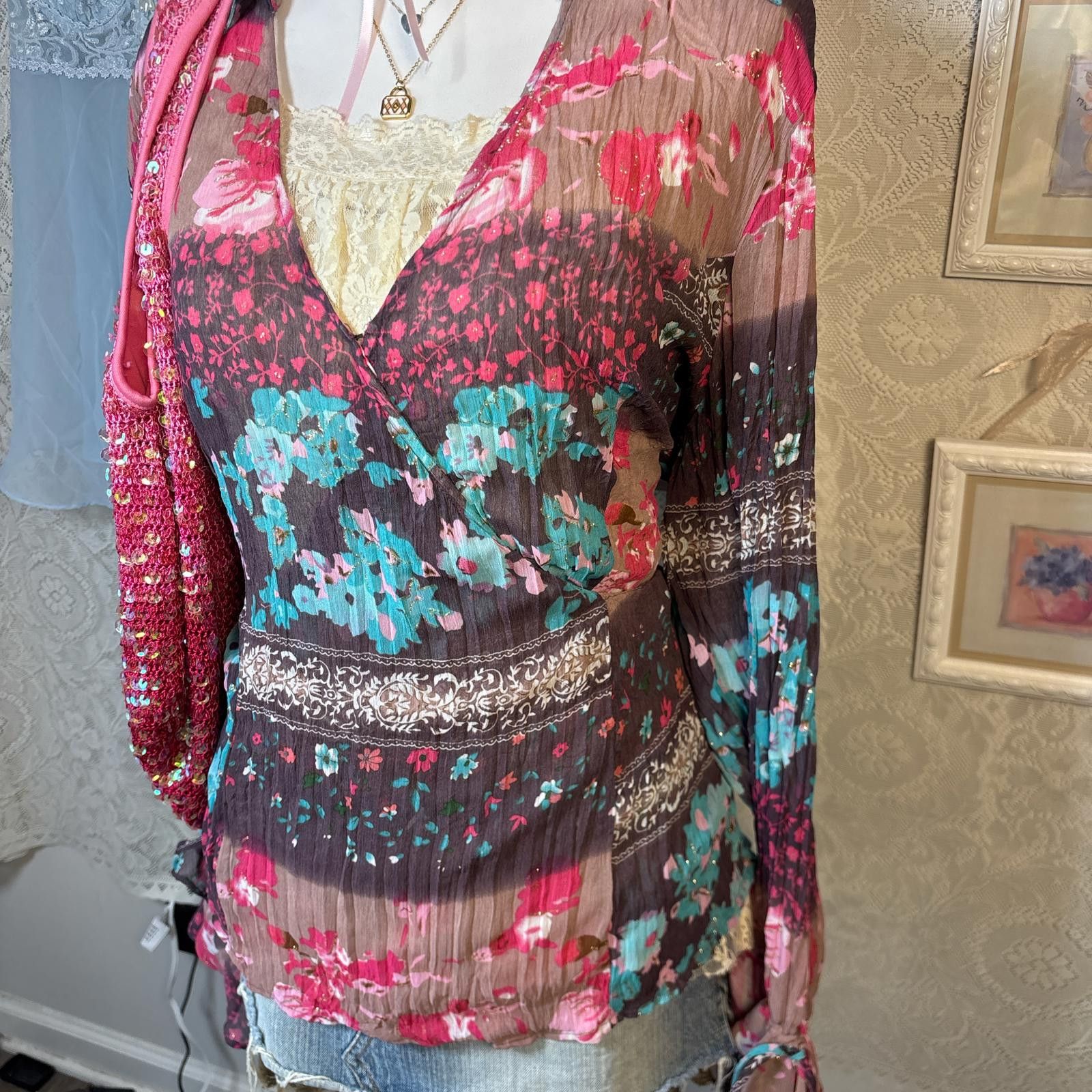 Other vintage silky fairy core floral blouse Size XL / US 12-14 / IT 48-50 - 3 Thumbnail